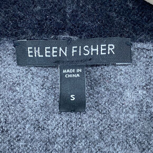 EILEEN FISHER Cardigan S Merino Wool Colorblock Shawl Pin Closure Gray Black - Picture 8 of 12